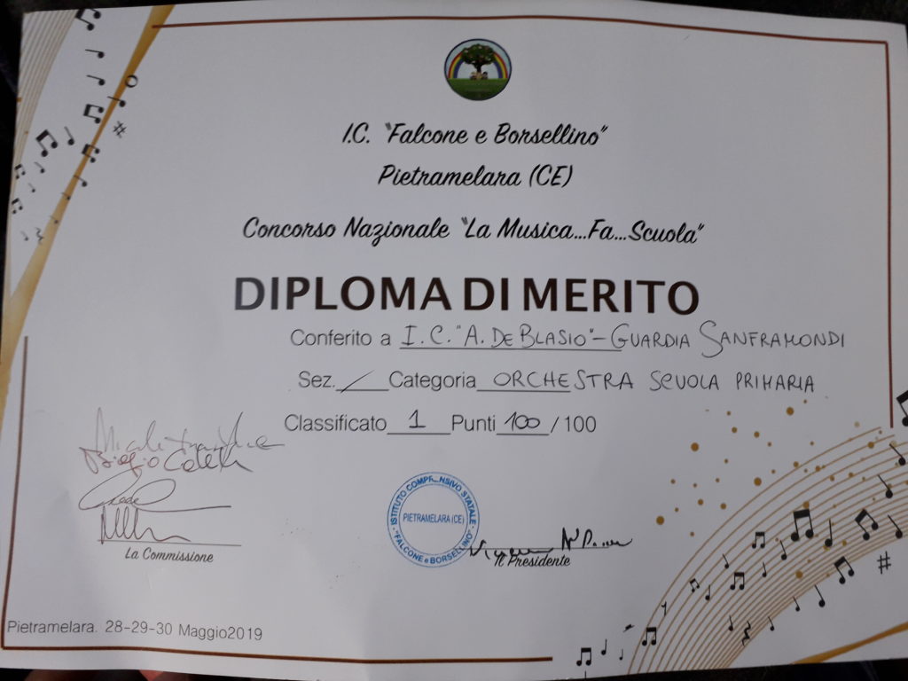 Diploma di merito concorso di musica "La Musica... fa... scuola" - I. C. Falcone e Borsellino