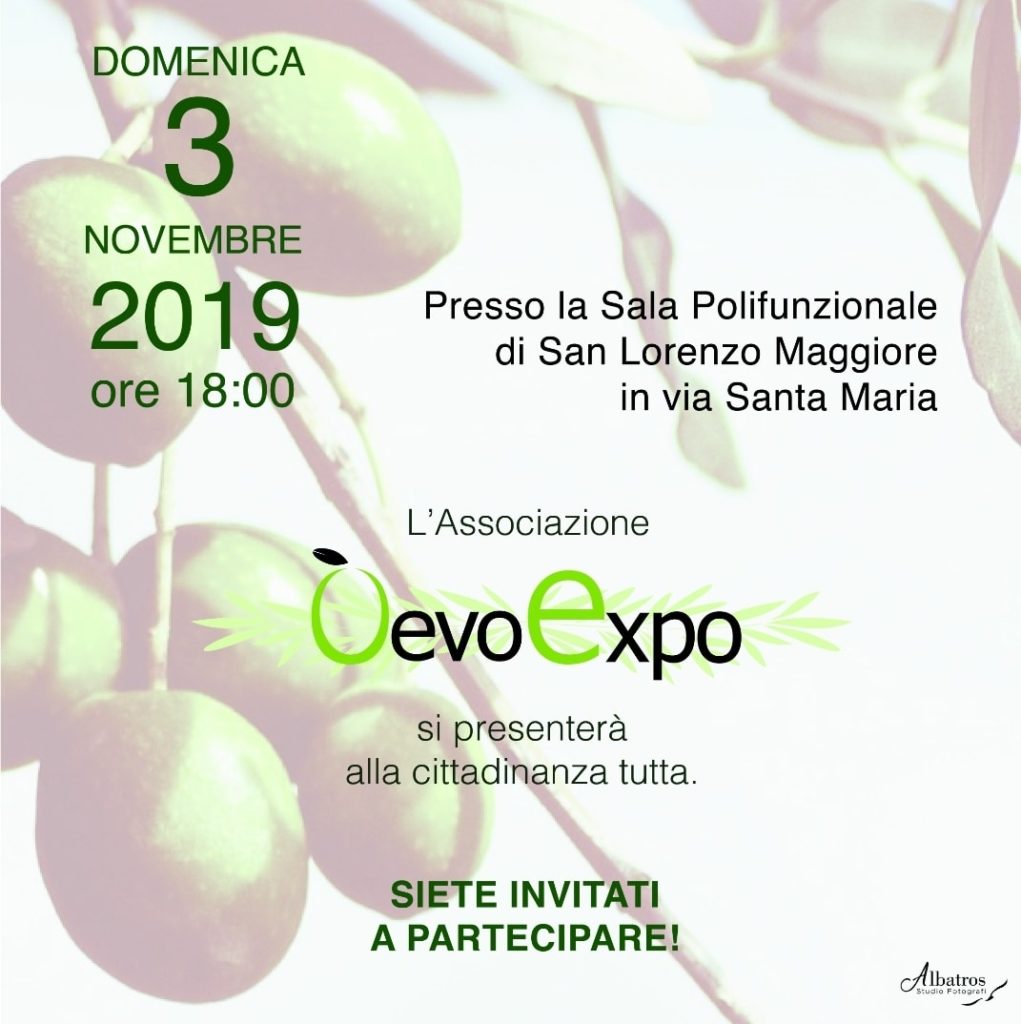 Locandina presentazione associazione O'Evo Expo - 3 novembre 2019